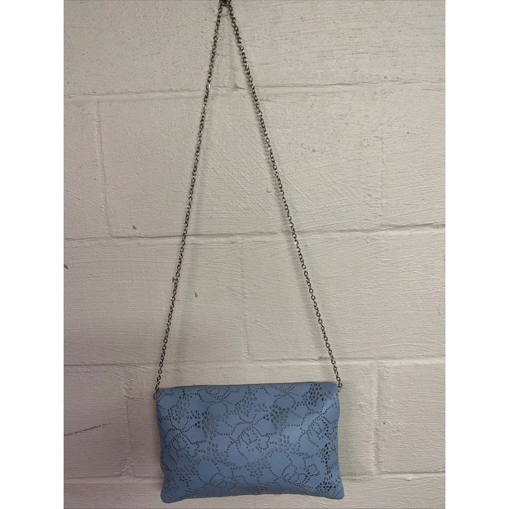 Urban Expressions Light Blue‎ Laser Cut Foldover Clutch Crossbody Shoulder Bag
